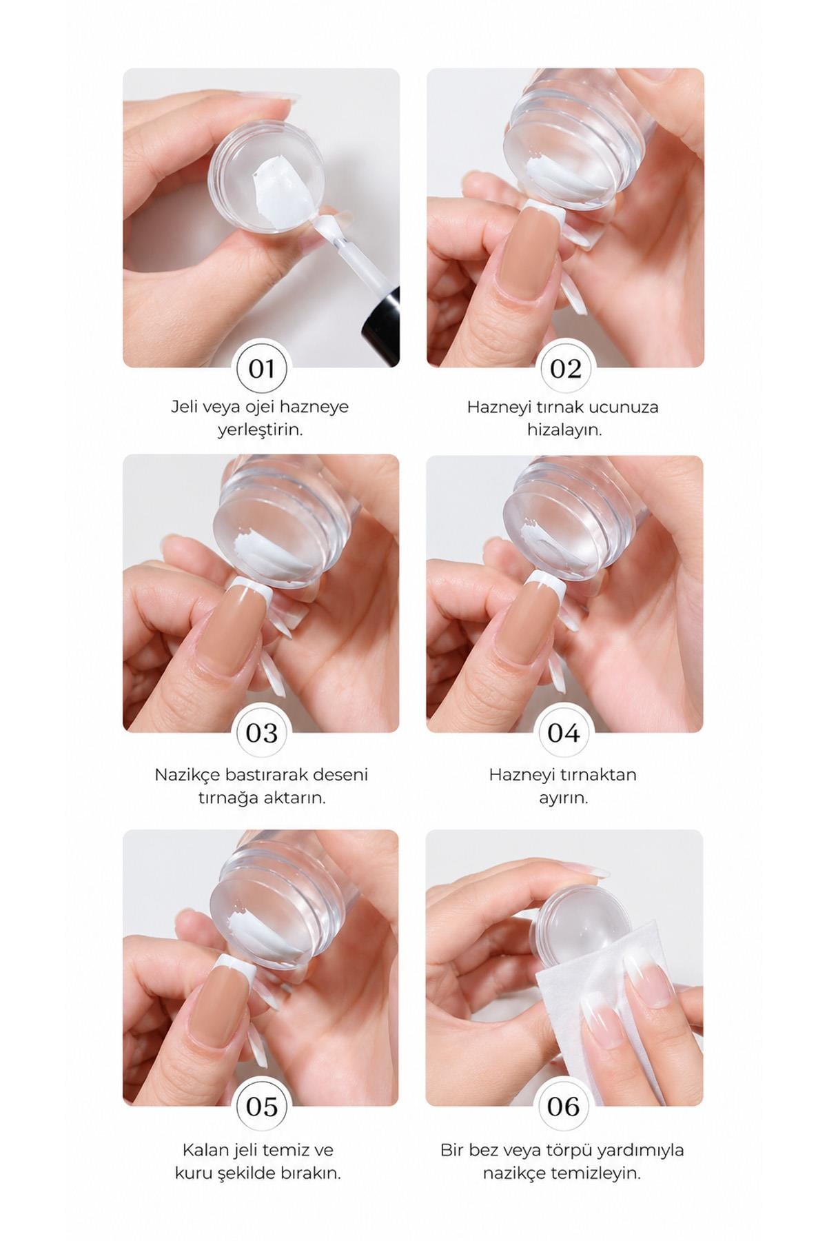 Tırnak Damgalama Seti French Stamper Nail Art Baskı Aparatı Şeffaf Silikon Tırnak Süsleme