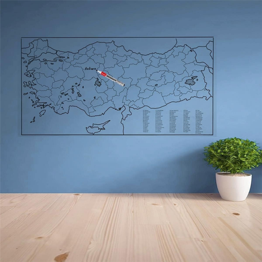 Türkiye Haritası Akıllı Statik Tutunan Doldurulabilir Yapışkansız Pratik Şeffaf Türkiye Haritası 110x56