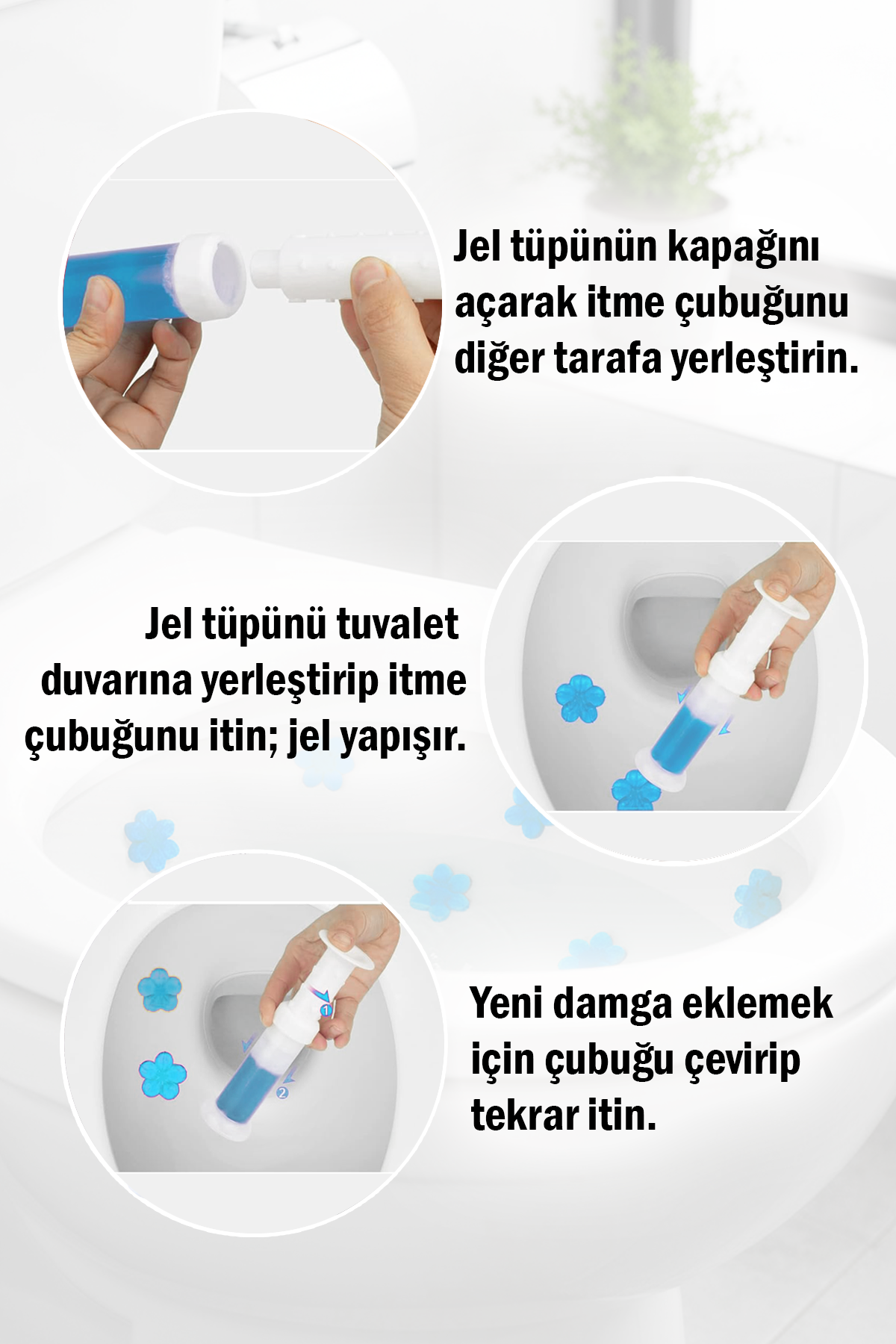 Tuvalet Temizleme Jeli Klozet Banyo Koku Giderici Damga Seti Desenli Koku Giderici 3 Adet Set