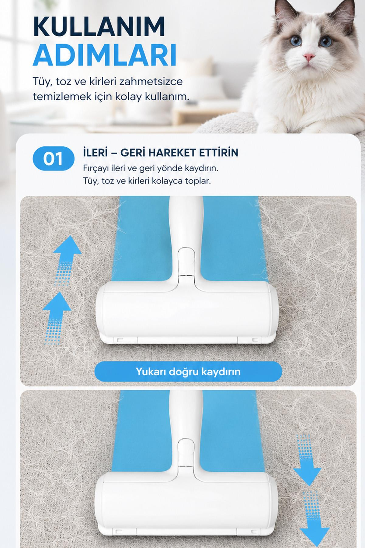 Tüy Toplayıcı Hazneli Gırgır Evcil Hayvan Tüy Temizleme Rulosu Kolay Temizlik Aparatı