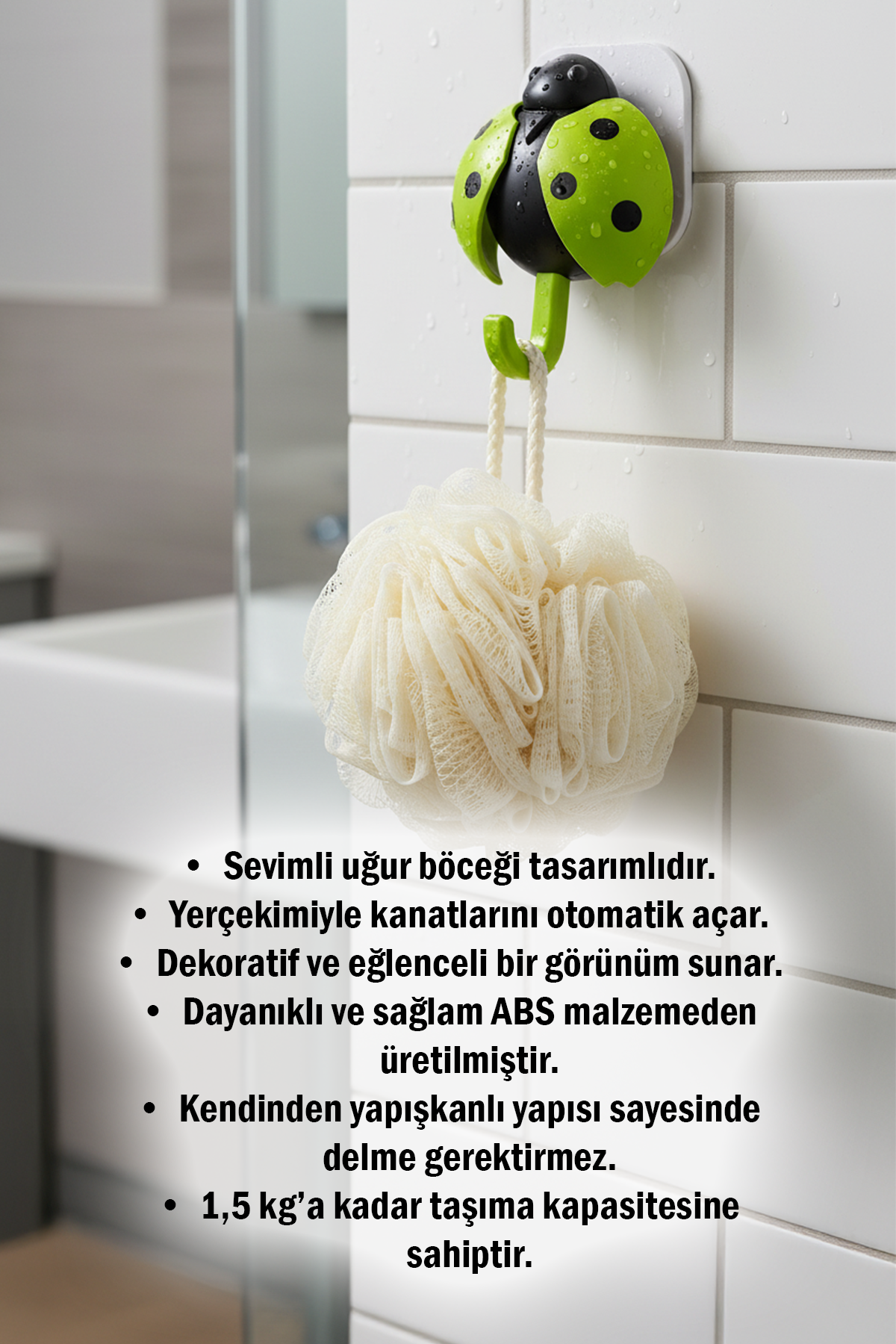 Uğur Böceği Tasarımlı Askılık – Kanatları Açılan, Yapışkanlı Duvara Asılabilir Çanta, Havlu ve Anahtarlık Askısı