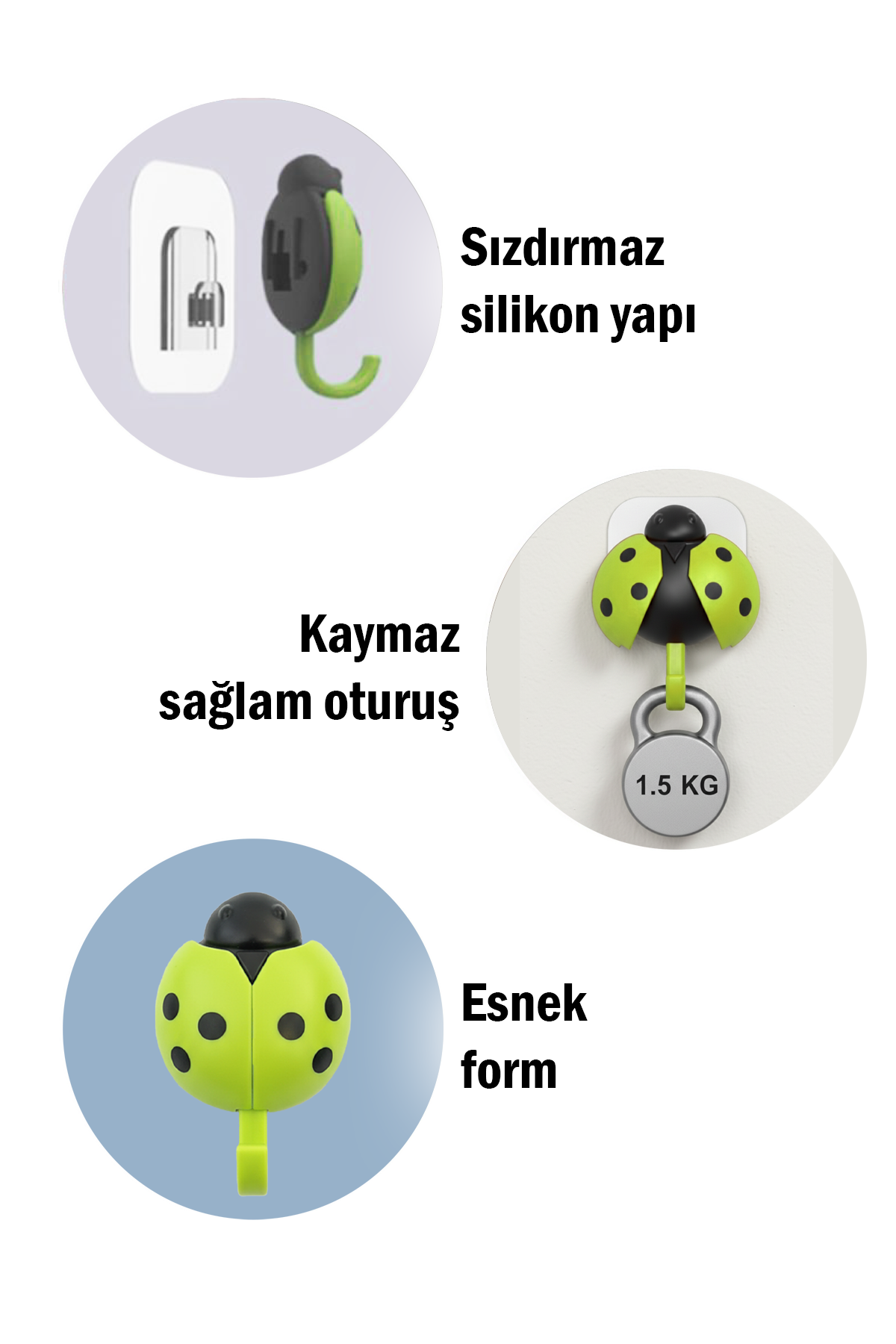 Uğur Böceği Tasarımlı Askılık – Kanatları Açılan, Yapışkanlı Duvara Asılabilir Çanta, Havlu ve Anahtarlık Askısı