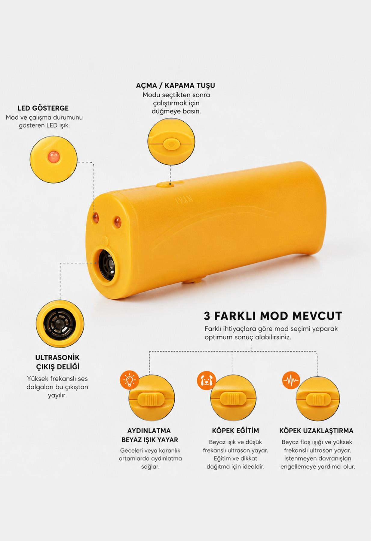 Ultrasonik Köpek Kovucu Eğitim Cihazı El Fenerli Taşınabilir Uzaklaştırıcı Cihaz