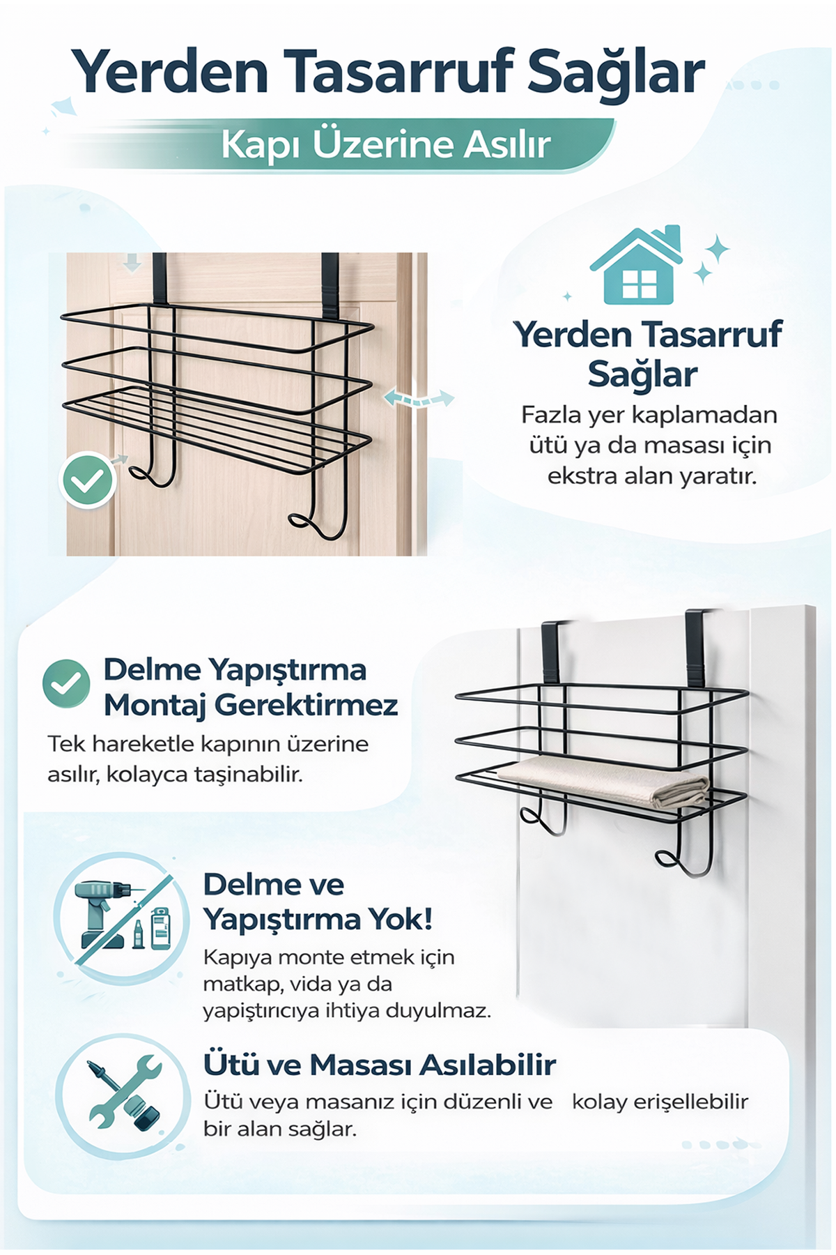 Ütü Masası Askısı Metal Gövdeli Dayanıklı Ütülük Raf Askı Aparatı Pratik Kullanım