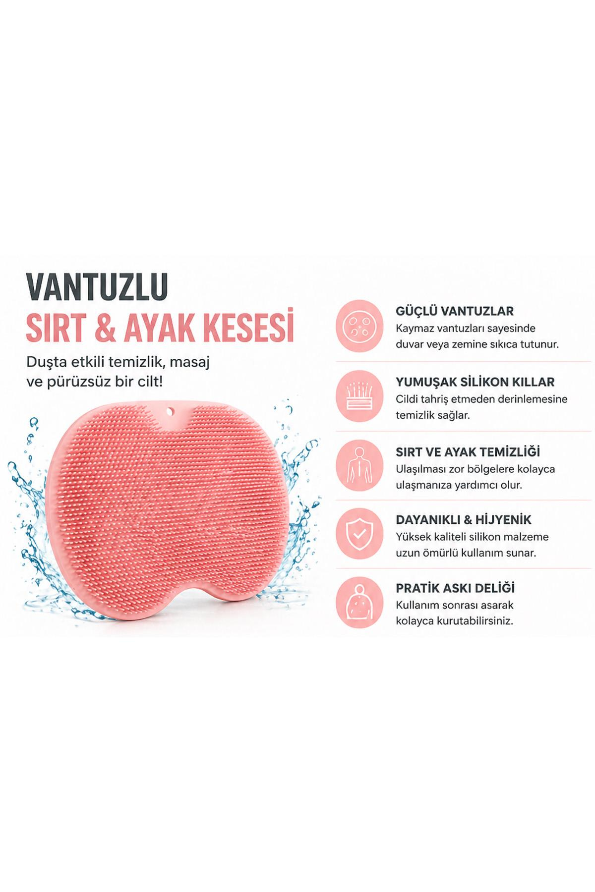 Vantuzlu Silikon Banyo Fırçası Ayak Masaj Pedi Sırt Kesesi Vücut Temizleme Lifi Aparatı