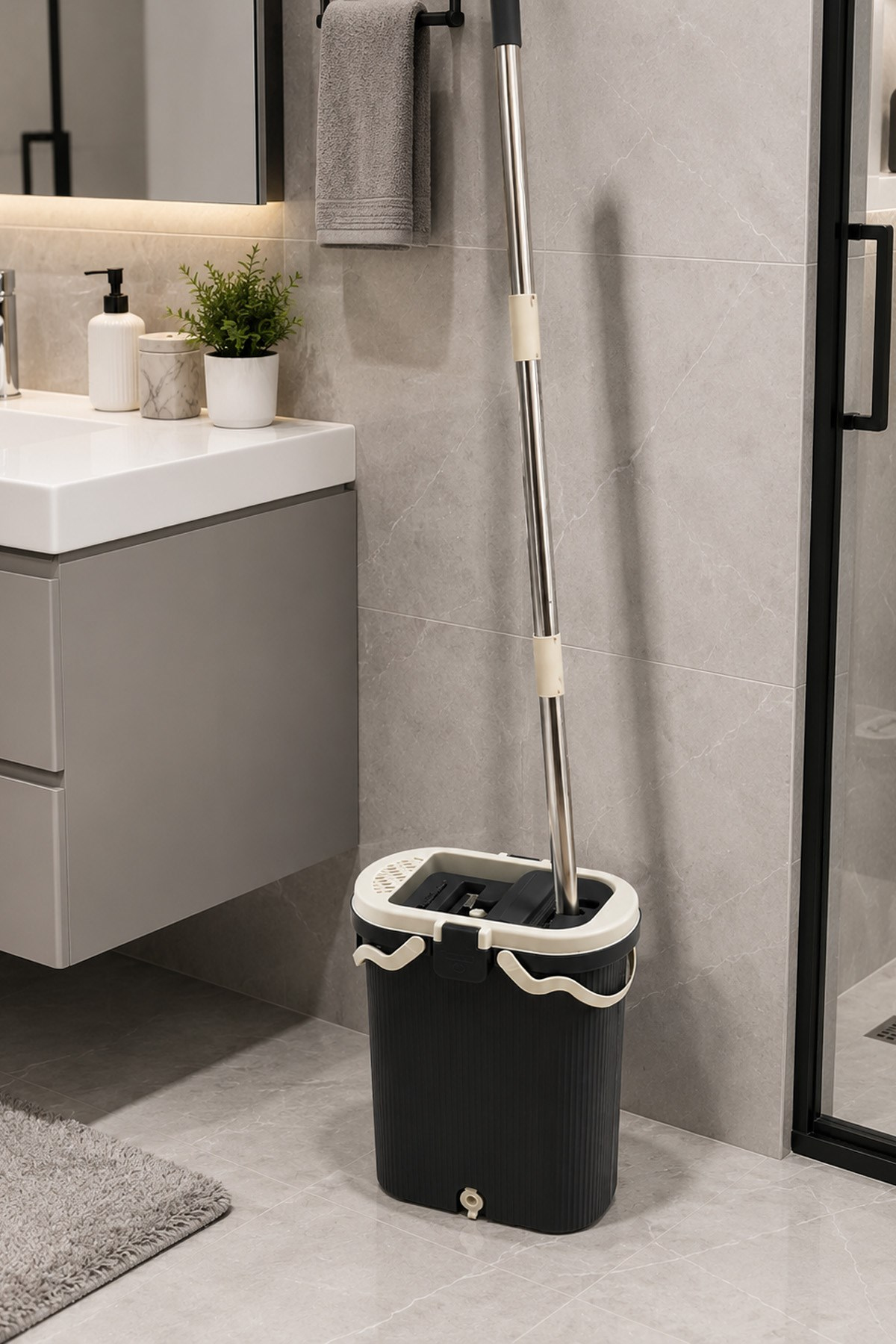 VIPSET Pro Tablet Mop Temizlik Seti %100 Temiz Su Antrasit – Temiz & Kirli Su Ayrımlı VP-601