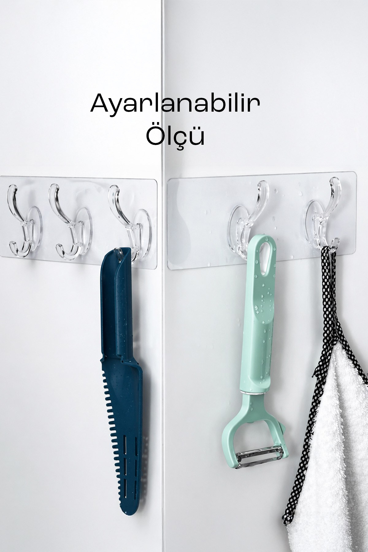 Yapışkanlı 5 Kancalı Askı Şeffaf Duvar Organizer Banyo Mutfak Çoklu Askı Aparatı