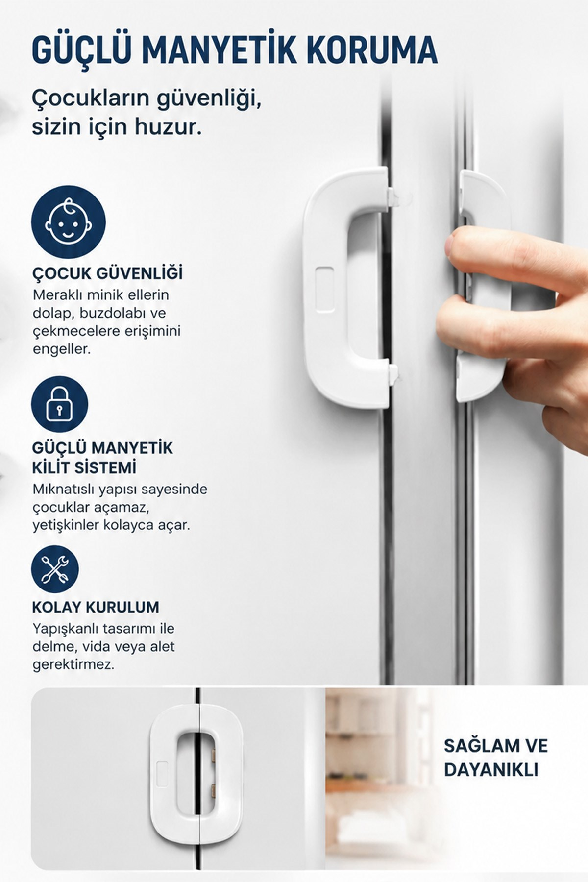 Yapışkanlı Çocuk Güvenlik Kilidi Dolap Buzdolabı Çekmece Kapı Kilidi 111 mm