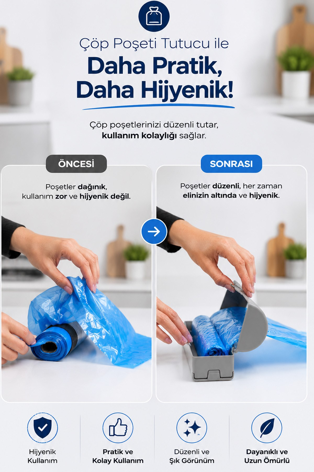 Yapışkanlı Çöp Poşeti Tutucu Portatif Çöp Poşeti Haznesi Mutfak Çöp Poşeti Askısı