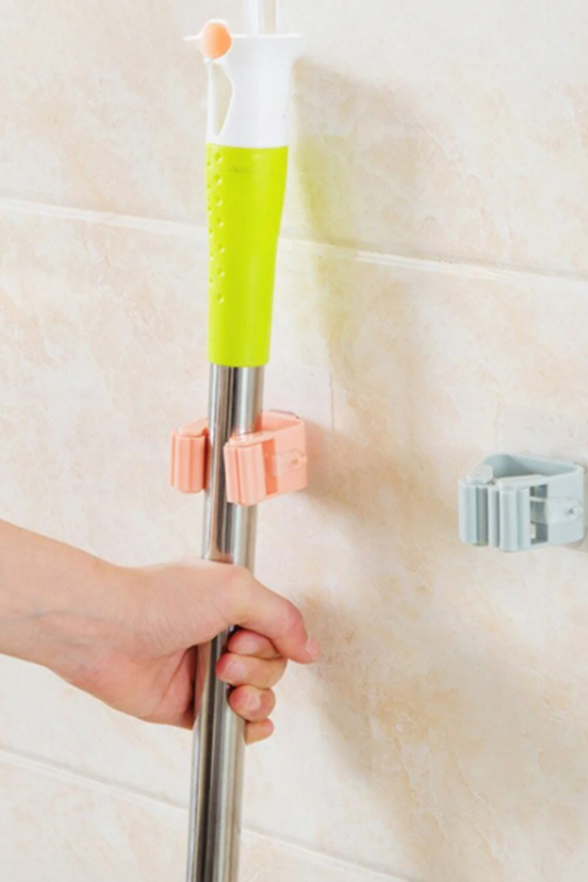 Yapışkanlı Mop Askısı Süpürge Paspas Tutucu Duvar Organizer Düzenleyici Banyo 6 cm