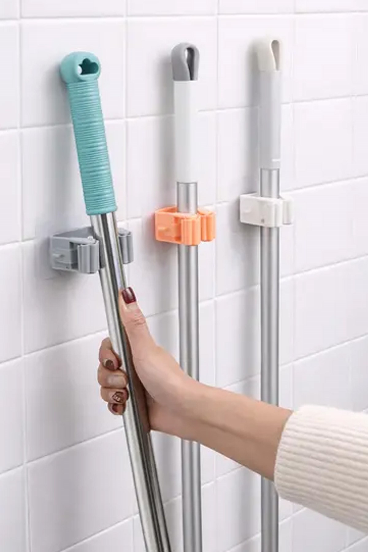 Yapışkanlı Mop Askısı Süpürge Paspas Tutucu Duvar Organizer Düzenleyici Banyo 6 cm