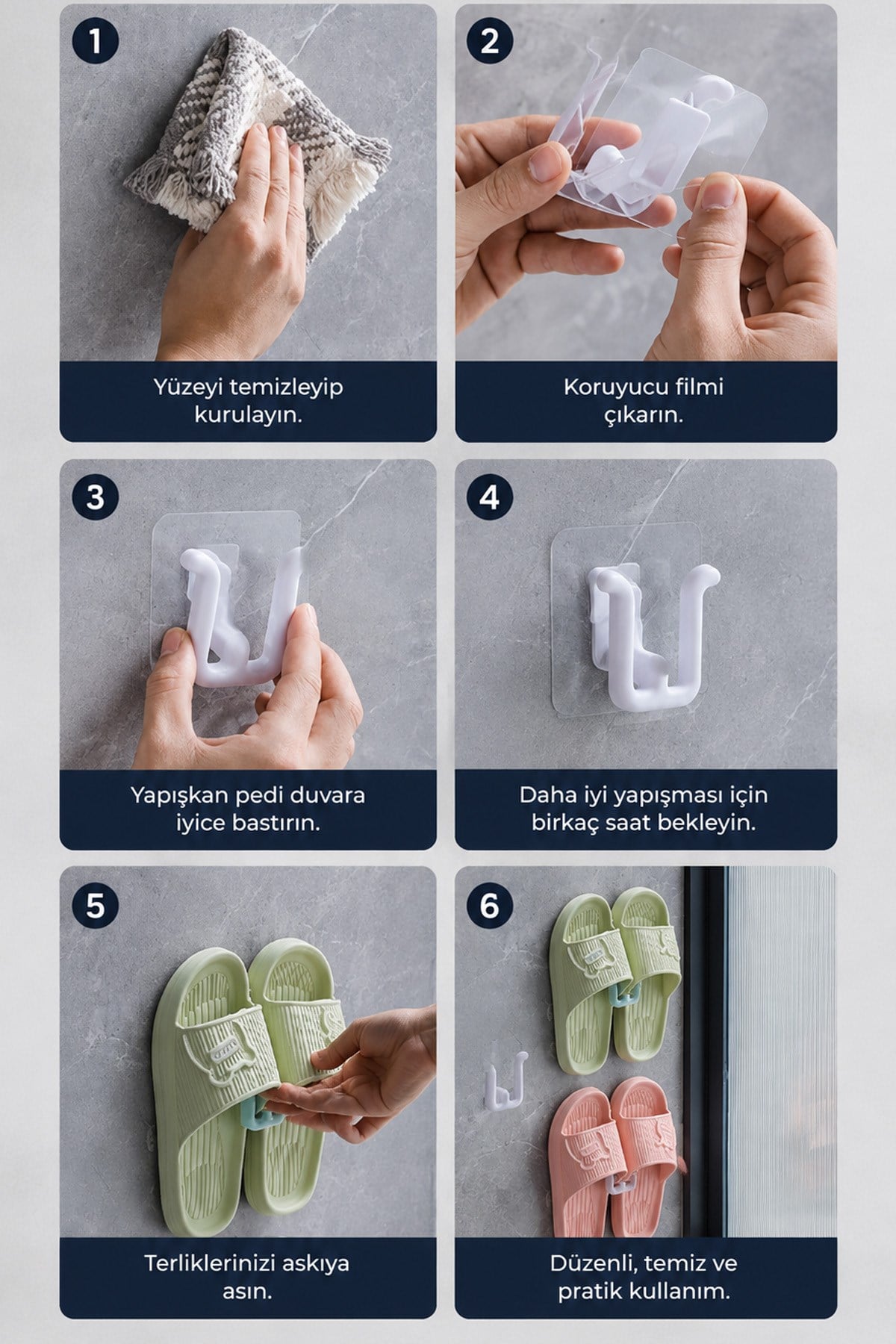 Yapışkanlı Terlik Askılığı Duvar Tipi Ayakkabı Organizeri Banyo Kapı Arkası Düzenleyici