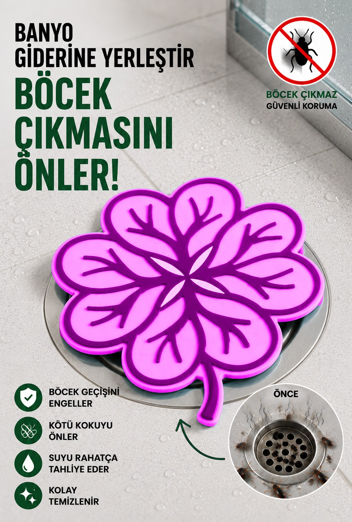 Yaprak Model Gider Koku Önleyici Silikon Mat – Banyo Mutfak Balkon Lavabo Gider Kapağı 16x16cm