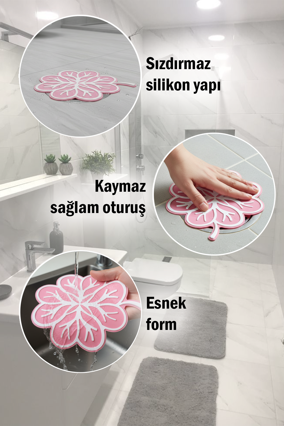 Yaprak Model Gider Koku Önleyici Silikon Mat – Banyo Mutfak Balkon Lavabo Gider Kapağı 16x16cm