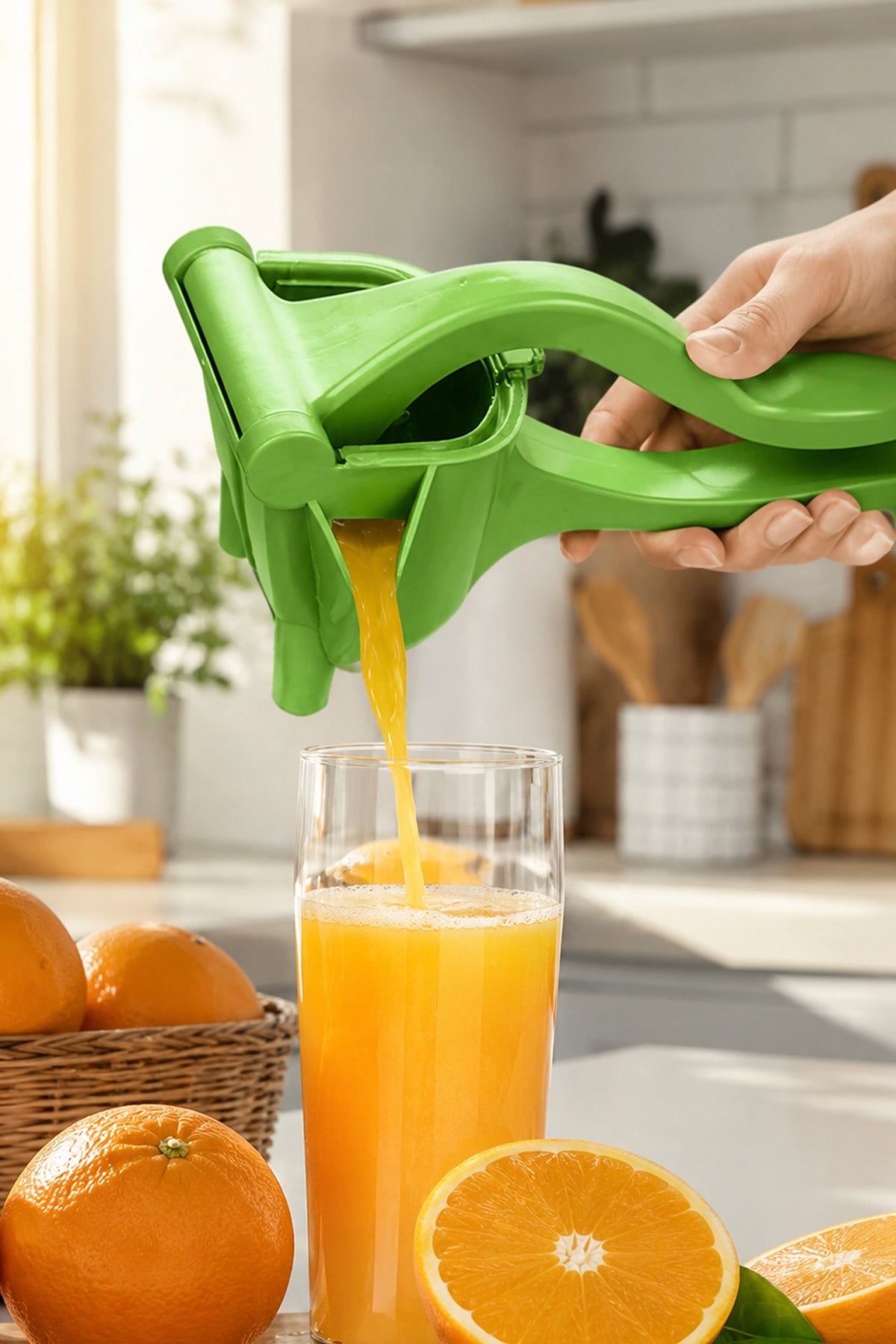 Yeşil Renk Manuel Meyve Sıkacağı Plastik Pratik Limon Portakal Sıkma Aparatı Ergonomik Ev Tipi