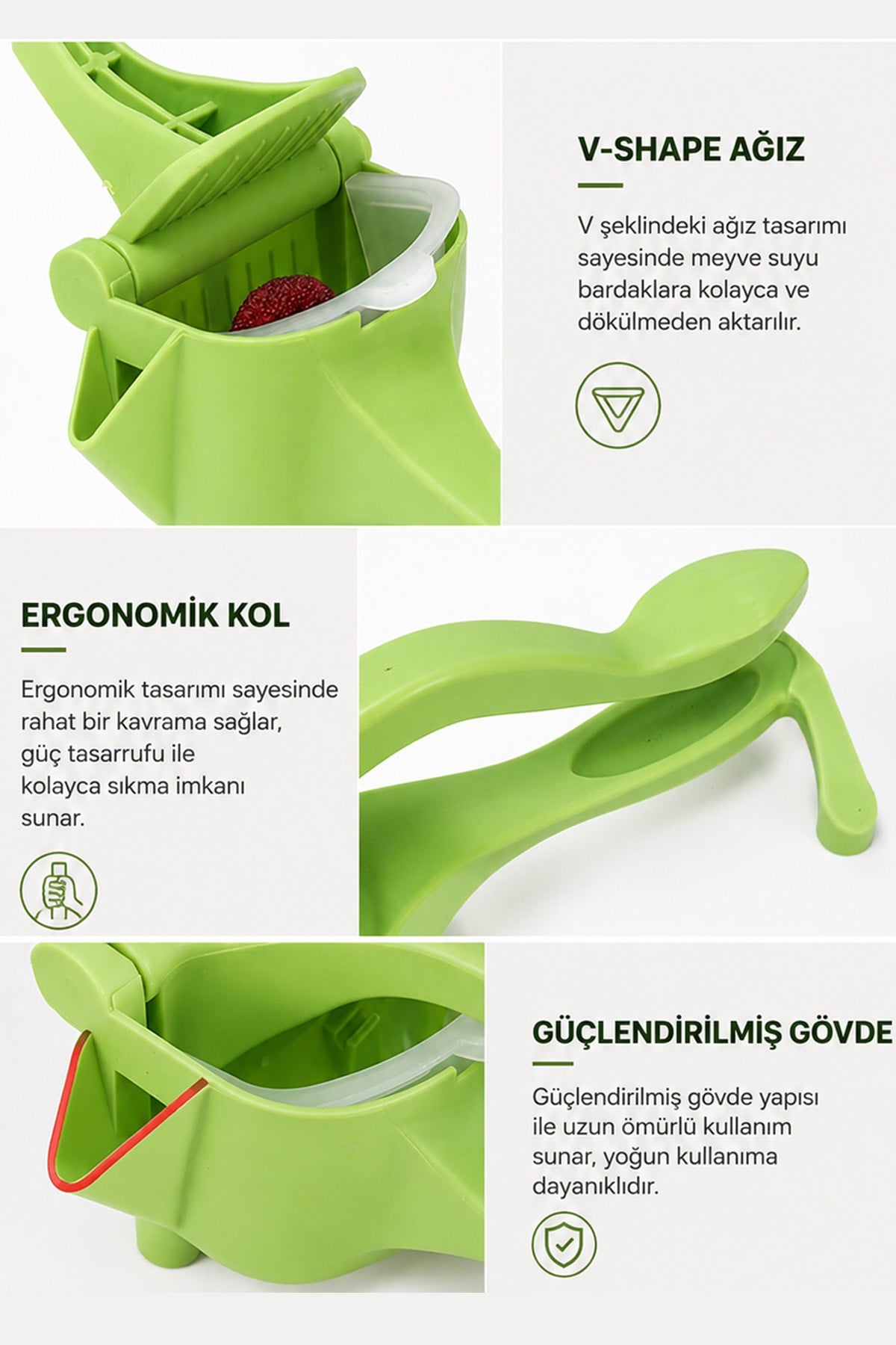 Yeşil Renk Manuel Meyve Sıkacağı Plastik Pratik Limon Portakal Sıkma Aparatı Ergonomik Ev Tipi