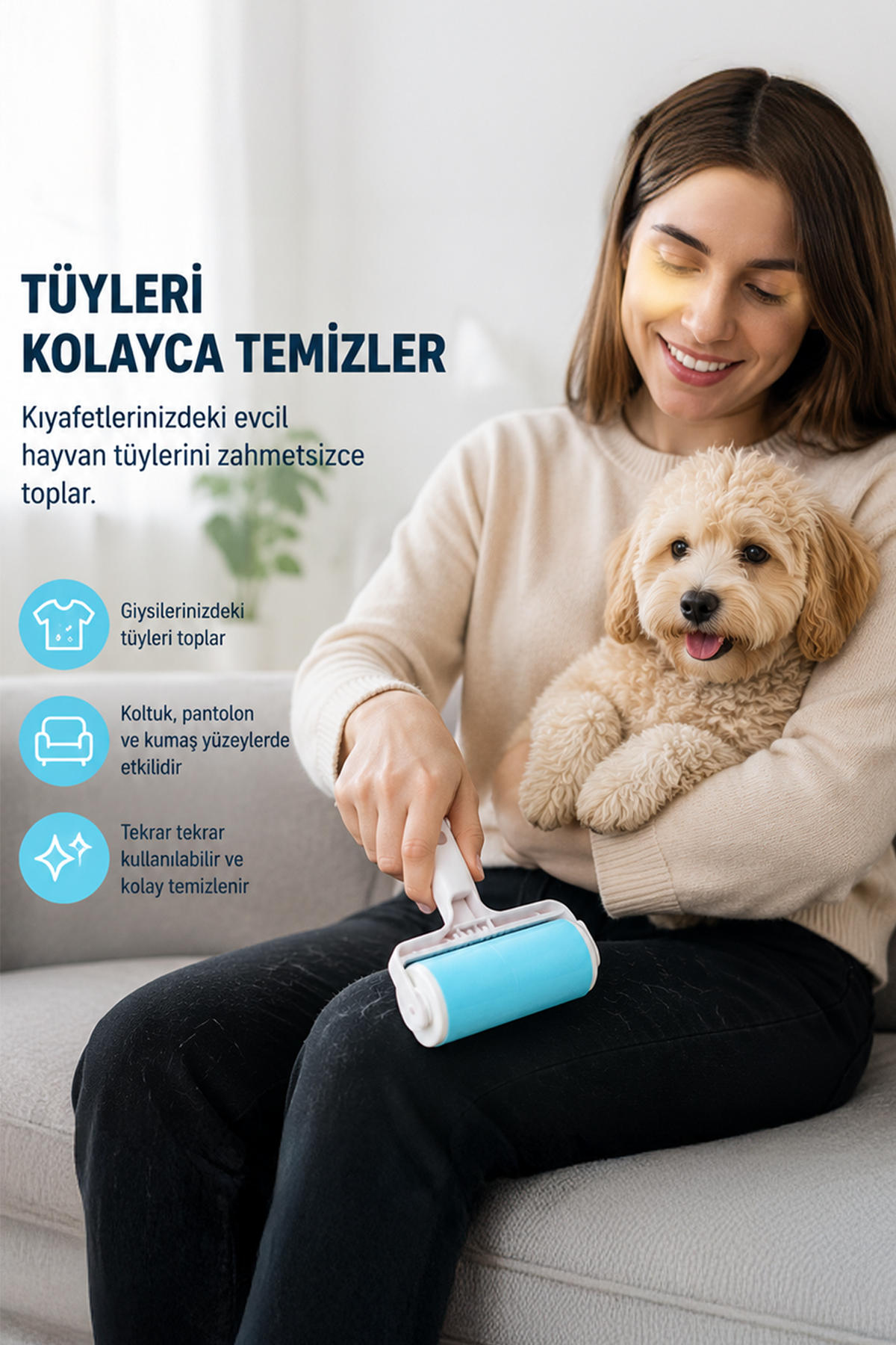 Yıkanabilir Tüy Toplayıcı Rulo Silikon Yapışkanlı Koltuk Halı Kıyafet Toz Kıl Temizleyici