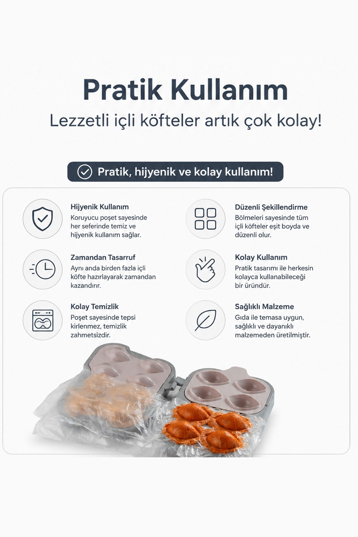 Yüsra 4 Gözlü İçli Köfte Kalıbı Şekillendirme Aparatı Mutfak Gereci VP-092