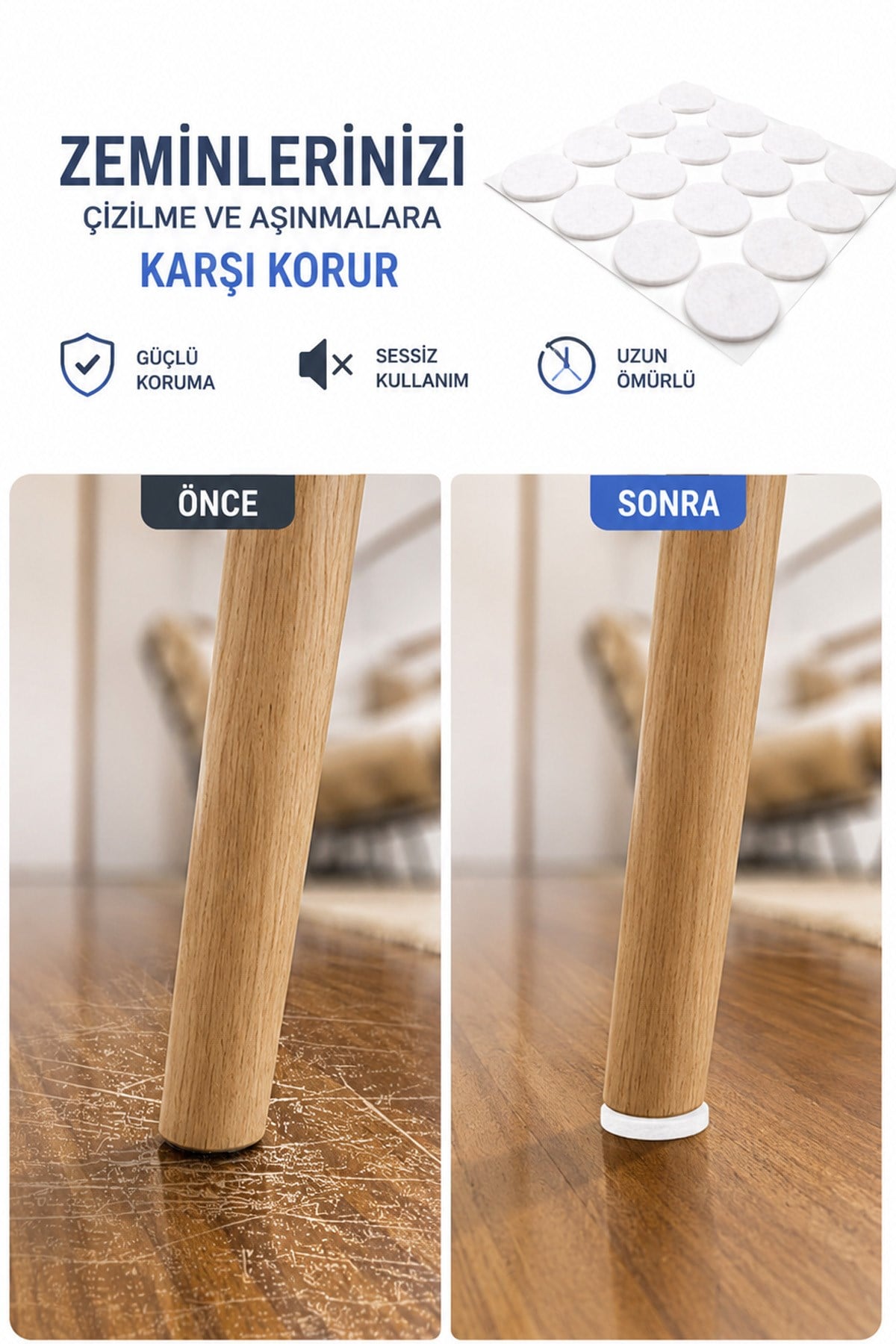 Yuvarlak Keçe Mobilya Ayağı Koruyucu Yapışkanlı Zemin Çizik Önleyici 26 MM