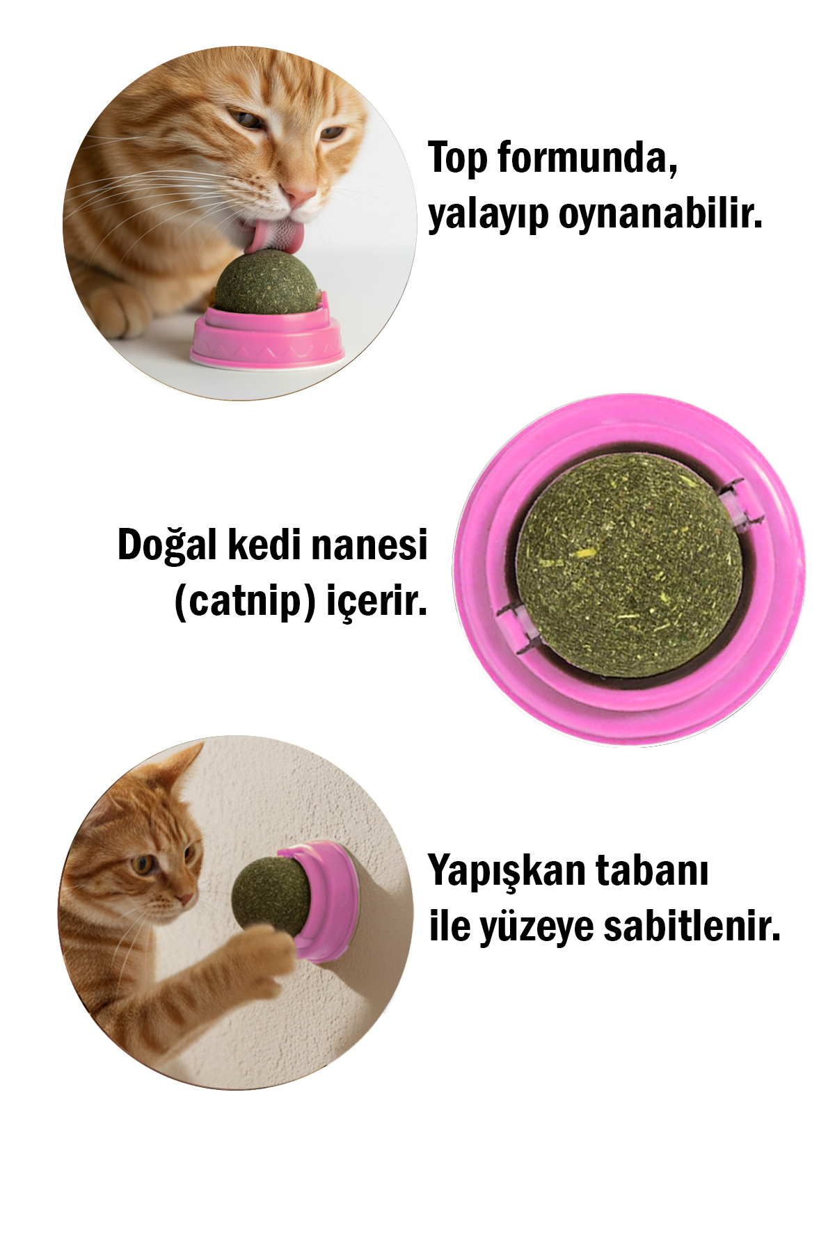 Yuvarlak Kedi Otu ve Kedi Nanesi Dolgulu Oyun Topu - Eğlenceli, Doğal Kedi Oyuncağı, Yumuşak ve Dayanıklı, Yavru ve Yetişkin Kediler İçin
