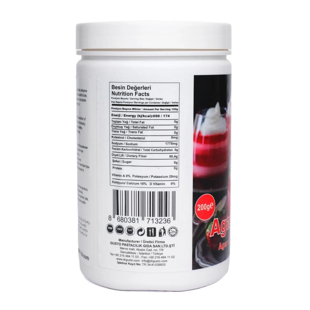 Agar Agar 200 Gr – Bitkisel Jel Kıvam Verici 900 Bloom