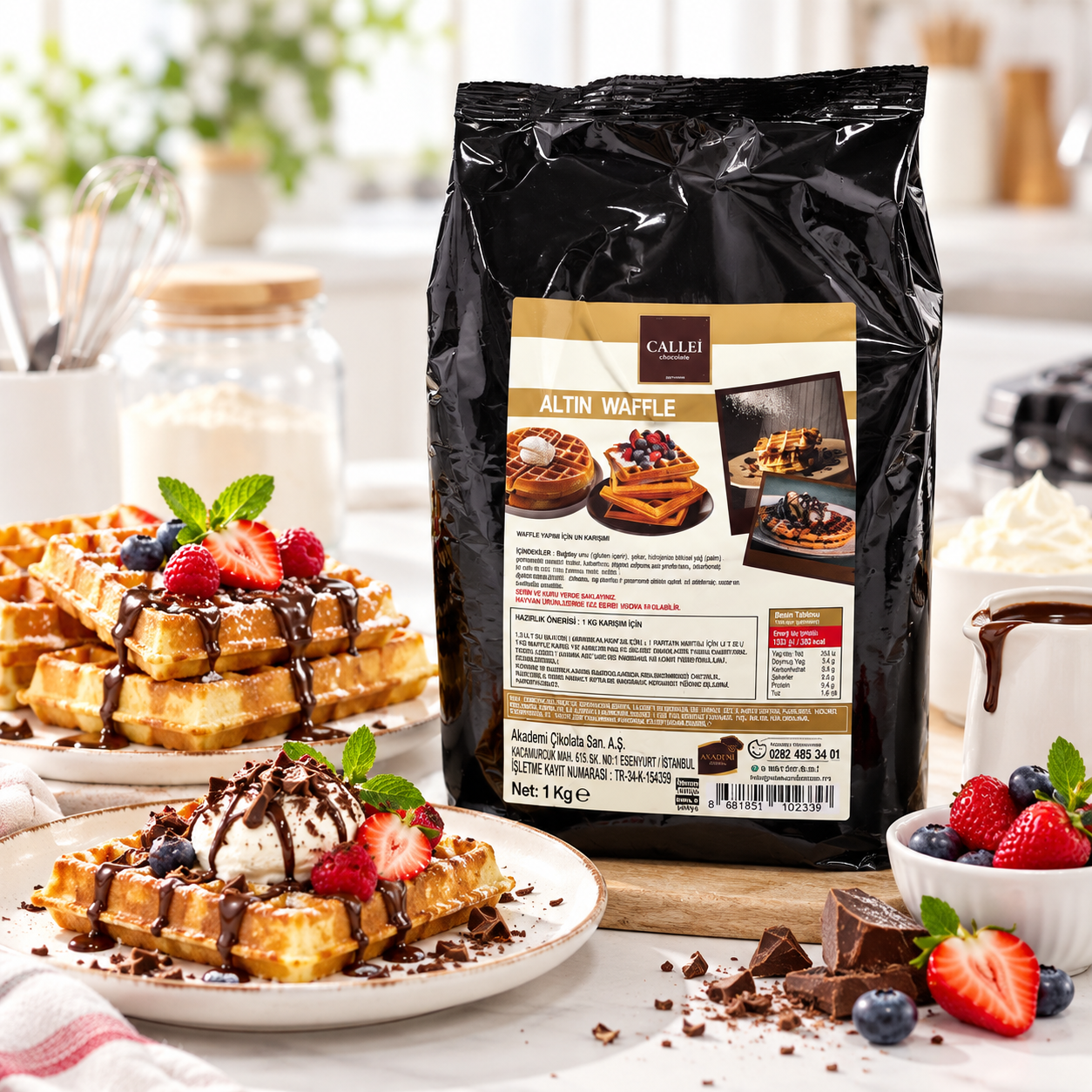 CalleiAltın Tarif Waffle Harcı 1 Kg x 12 Adet – Profesyonel Hazır Waffle Karışımı