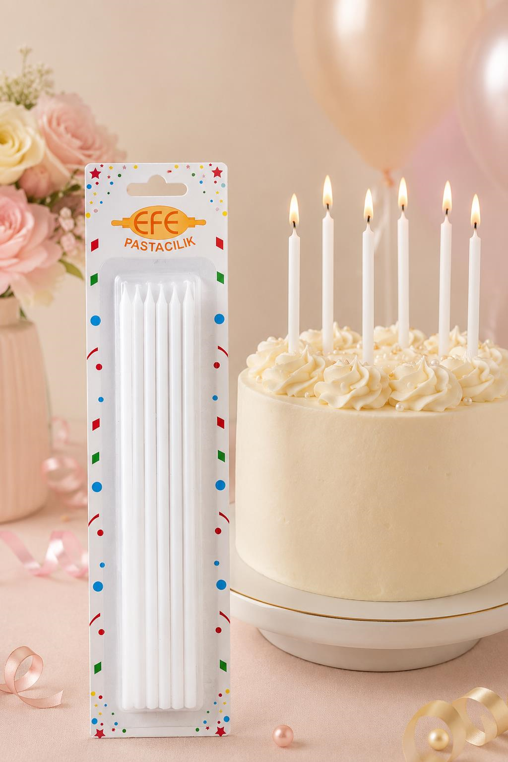 Beyaz Uzun Pasta Mumu 20 Cm