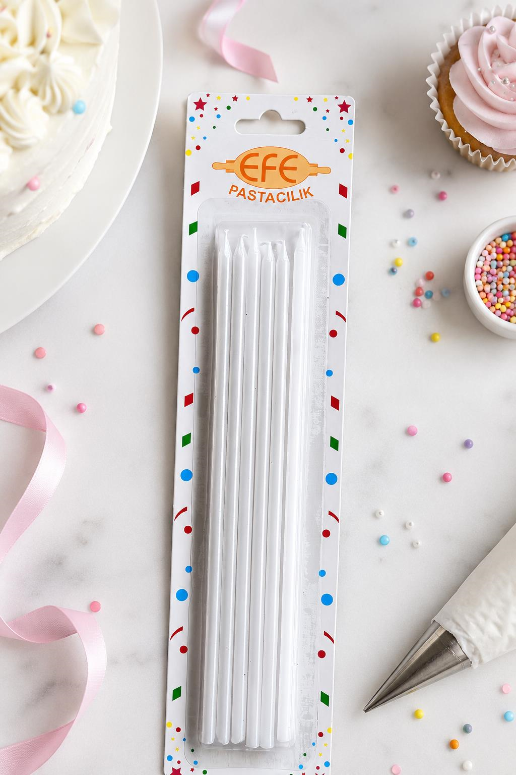 Beyaz Uzun Pasta Mumu 20 Cm