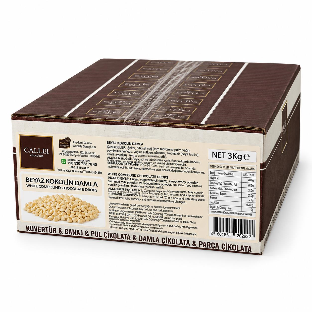 CalleiCallei Chocolate Beyaz Damla Çikolata 3 Kg