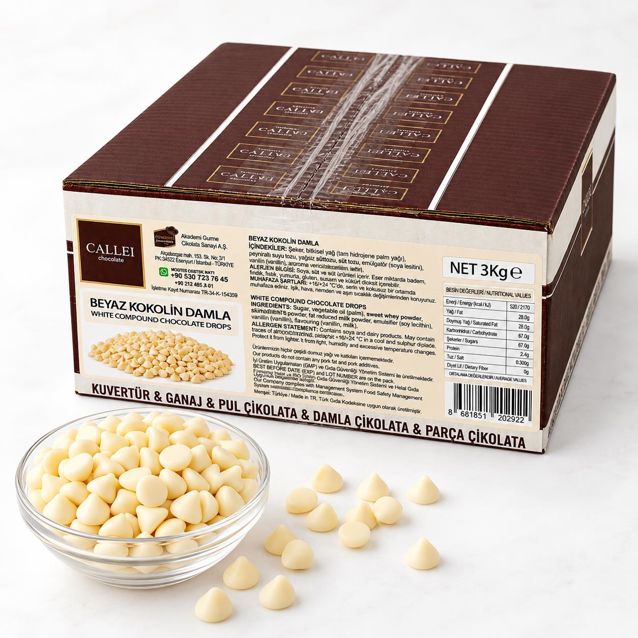 CalleiCallei Chocolate Beyaz Damla Çikolata 3 Kg