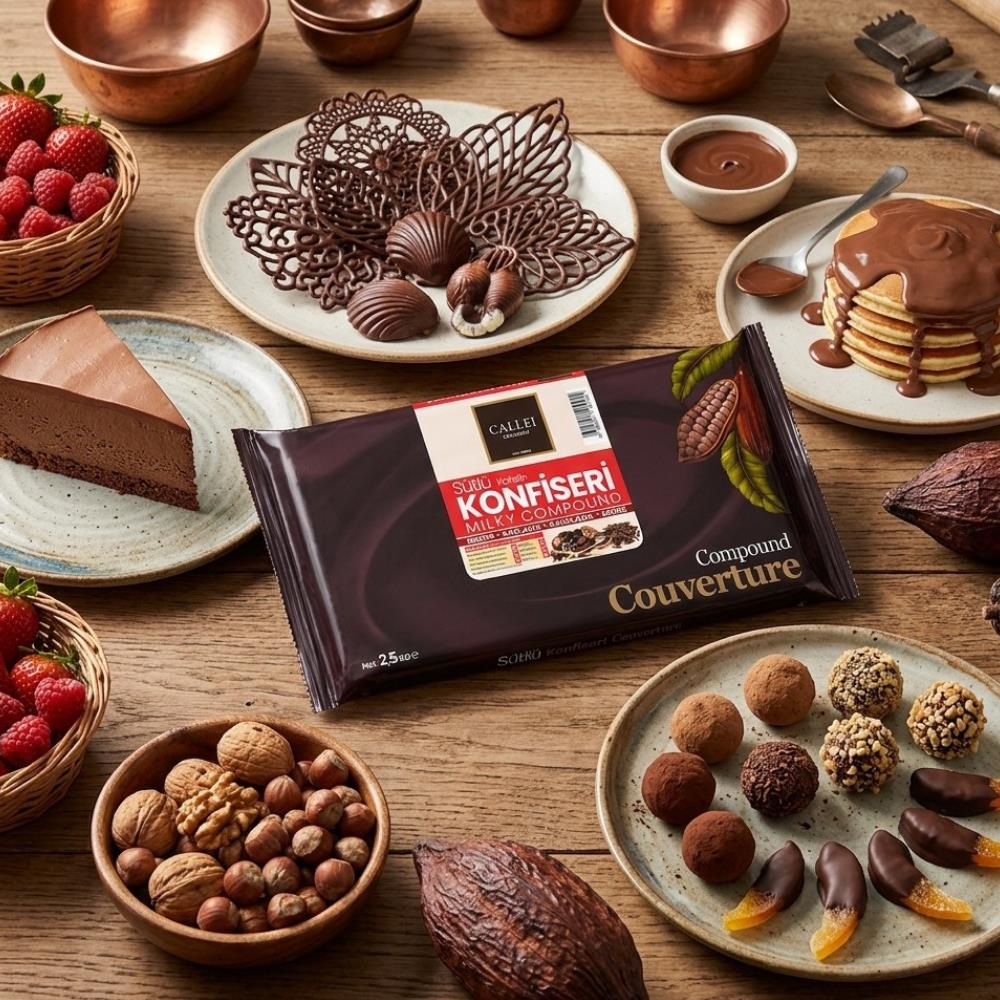 Callei Chocolate Sütlü Konfiseri Kokolin Blok 2,5 KG – Pasta, Tatlı ve Çikolata Kaplamaları İçin Yoğun Sütlü Kokolin