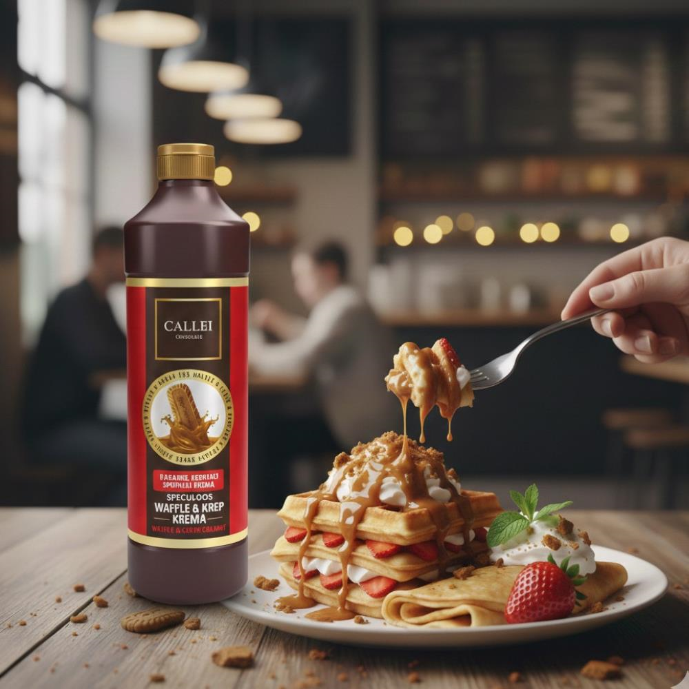 Callei Karamelize Bisküvili Waffle & Pancake Çikolata Sosu 1 Kg – Yoğun Aromalı Tatlı Sosu