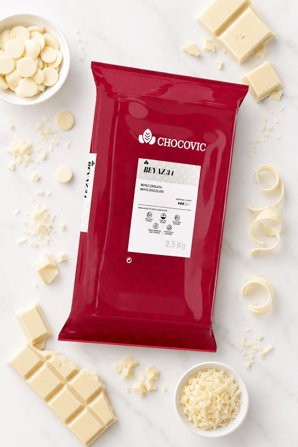 ChocovicChocovic Beyaz Kuvertür Blok Çikolata 2,5 Kg