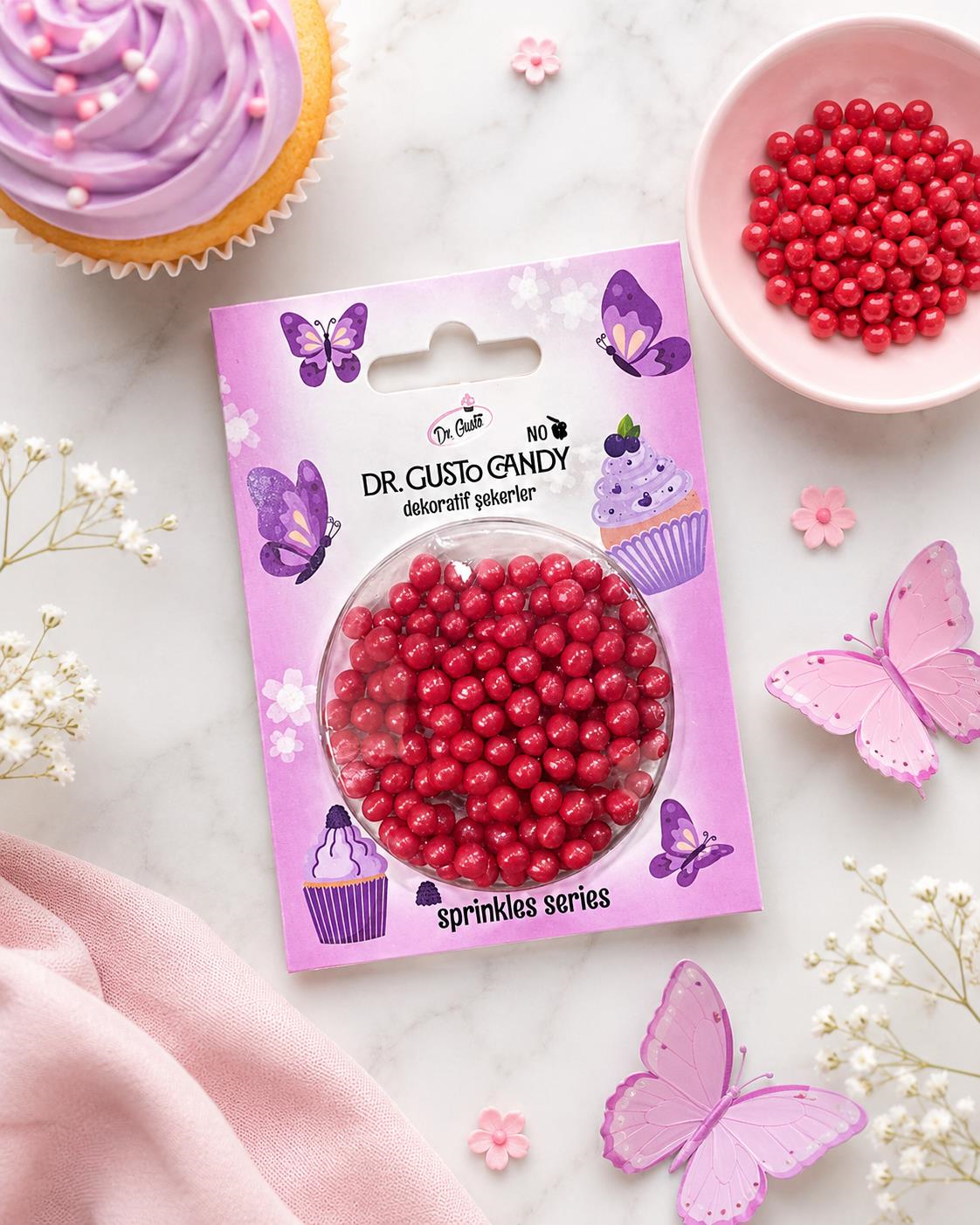 Dr. GustoDr. Gusto 4 mm Kırmızı Candy Boncuk Pasta Süsleme Şekeri
