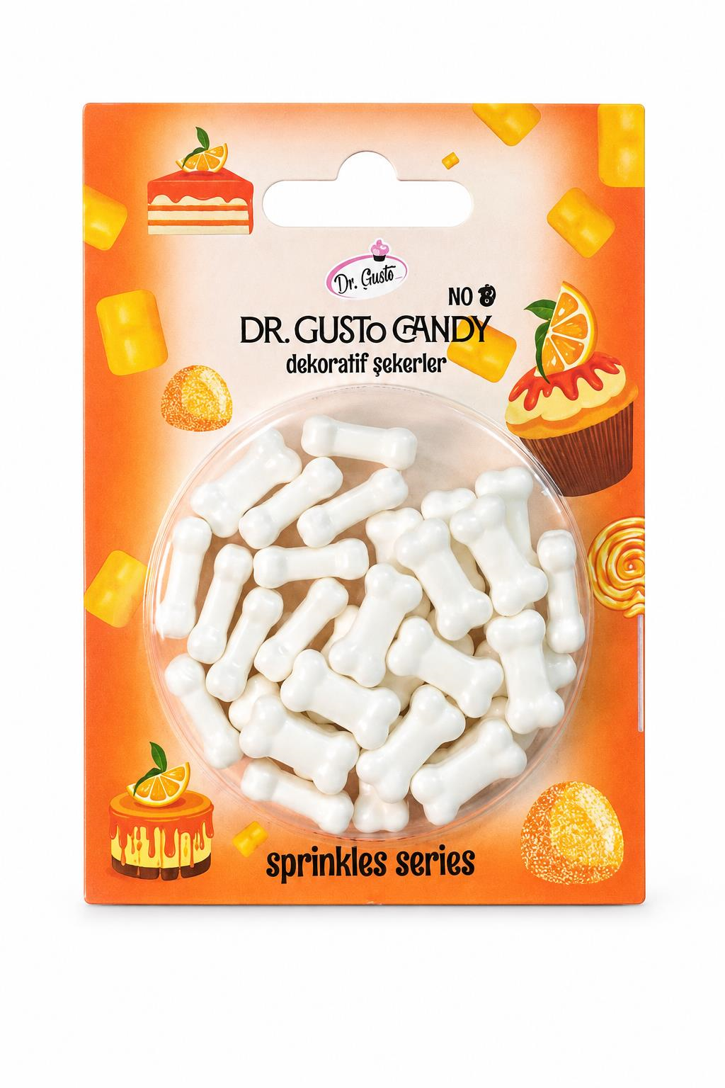 Dr. GustoDr. Gusto Beyaz Kemik Şekilli Pasta Süsleme Şekeri