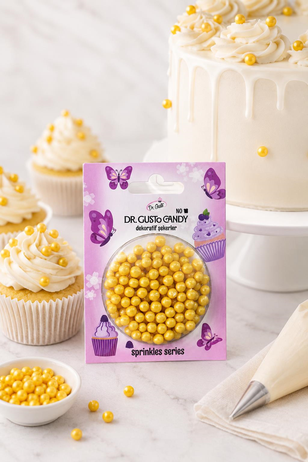 Dr. GustoDr. Gusto 4 mm Sarı Boncuk Pasta Süsleme Şekeri