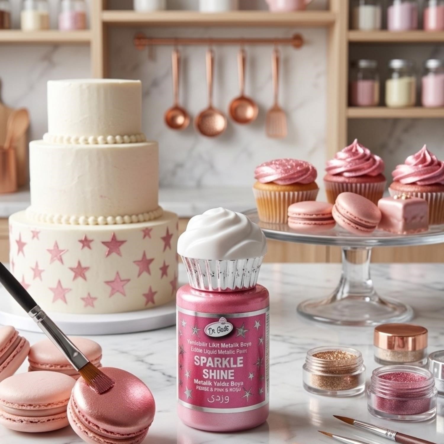 Dr. Gusto Sparkle Sıvı Metalik Boya Pembe Yenilebilir Pasta ve Tatlı Dekor Boyası