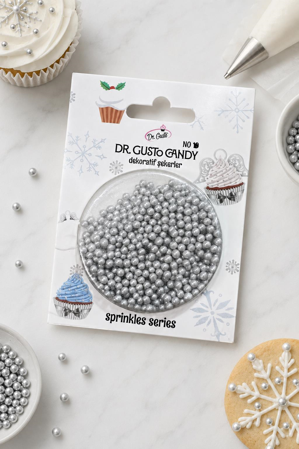 Dr. GustoDr. Gusto 2 mm Gümüş Boncuk Pasta Süsleme Şekeri – Silver Minik Dekor Şekeri