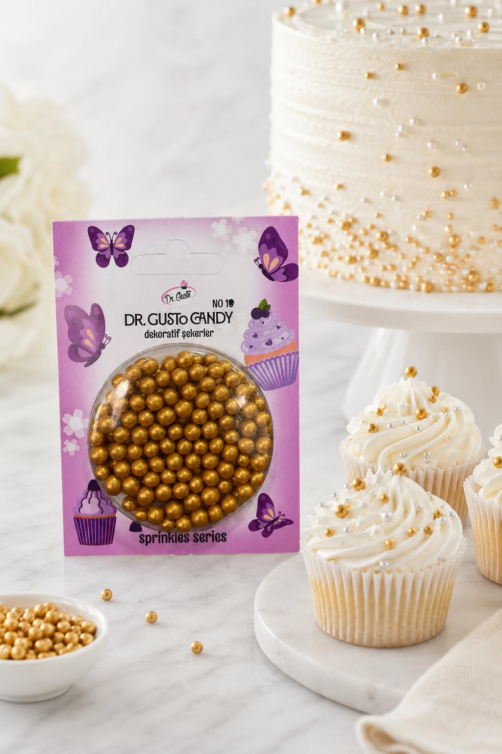 Dr. GustoDr. Gusto 4 mm Candy Altın Boncuk Pasta Süsleme Şekeri – Gold Dekor Şekeri