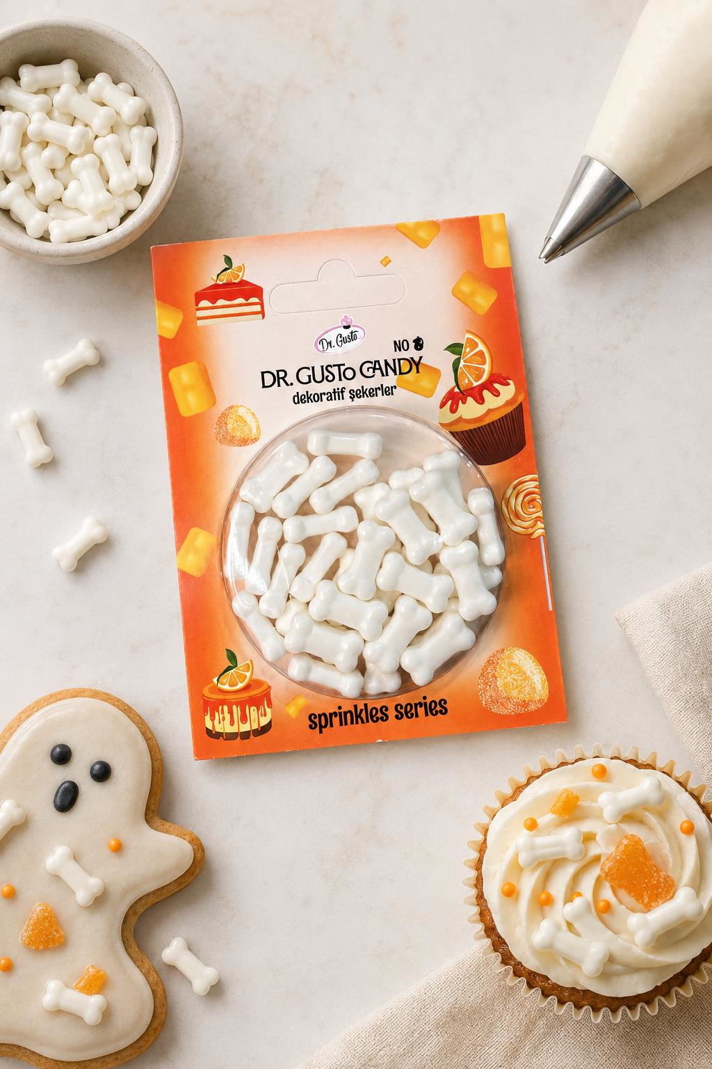 Dr. GustoDr. Gusto Beyaz Kemik Şekilli Pasta Süsleme Şekeri