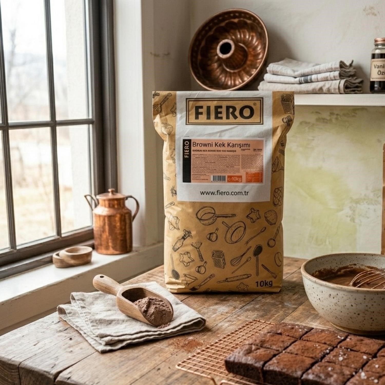 Fiero Brownie Kek Karışımı 10 Kg Profesyonel Yoğun Çikolatalı Brownie Toz Karışım