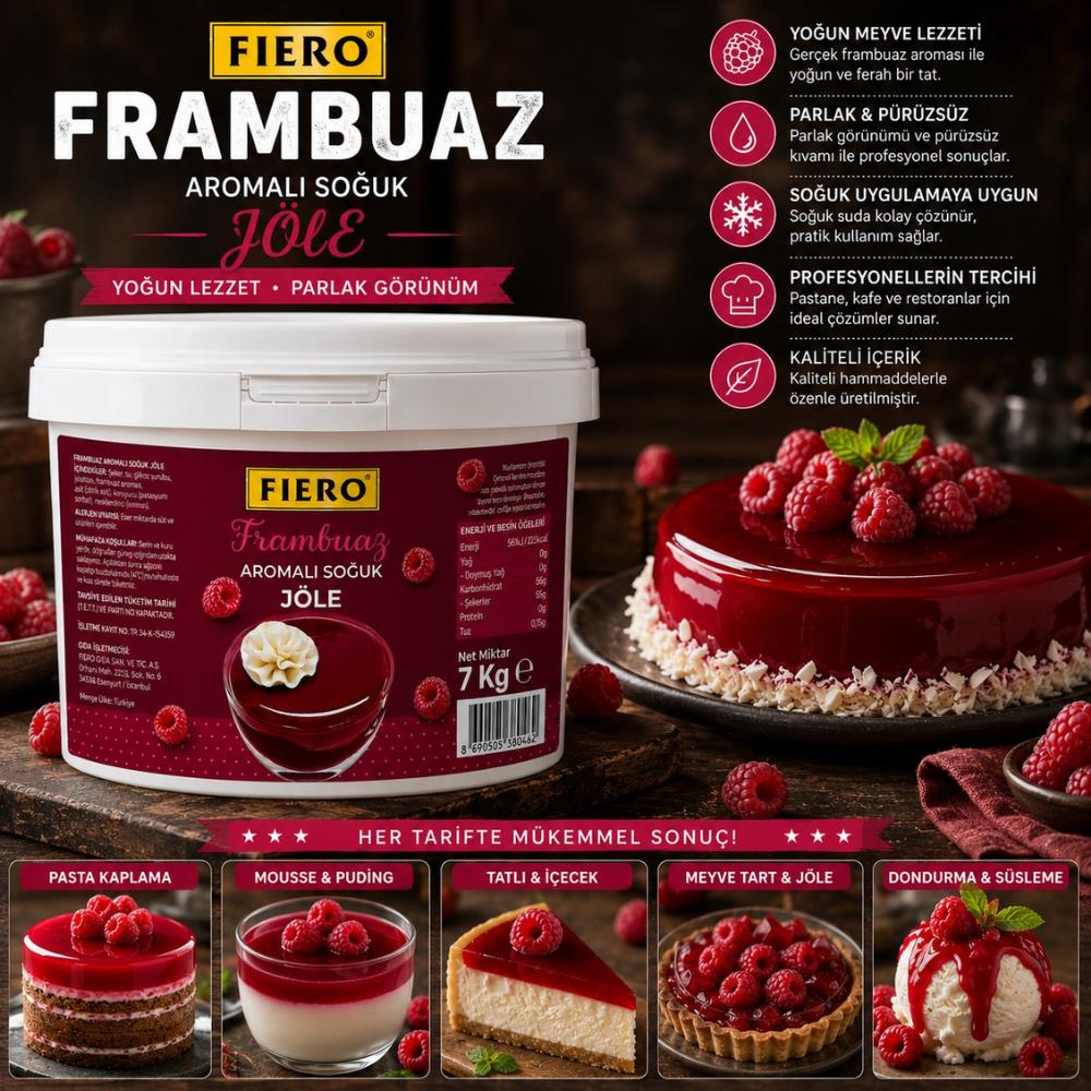 Fiero Soğuk Jöle Frambuazlı 7 KG – Pasta, Cheesecake ve Tatlılar İçin Profesyonel Parlak Pasta Jölesi