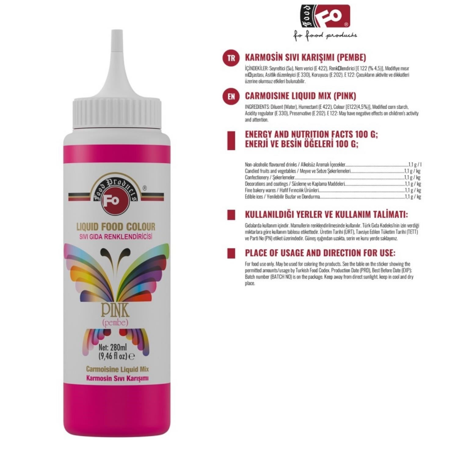 FO Sıvı Gıda Boyası Pembe 280 Ml