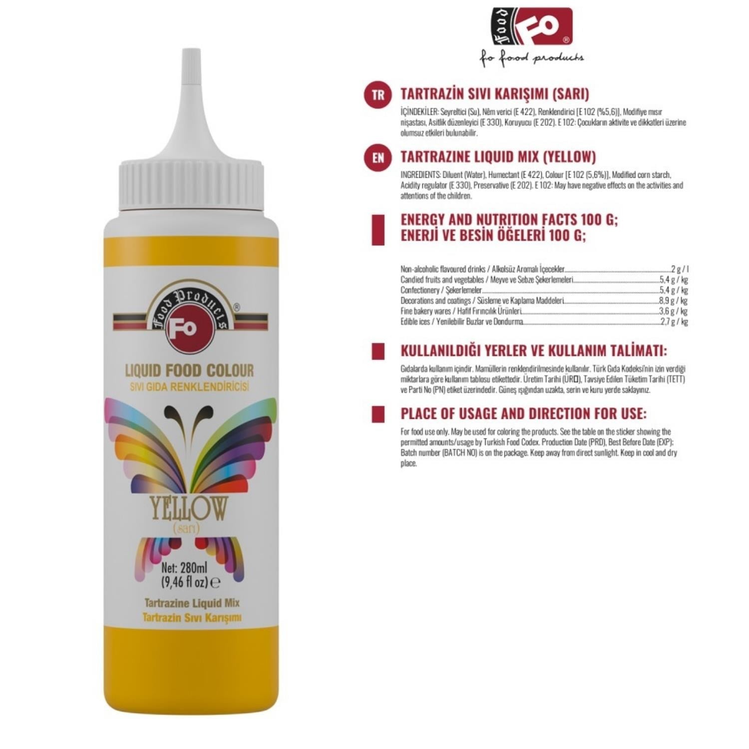FO Sıvı Gıda Boyası Sarı 280 Ml