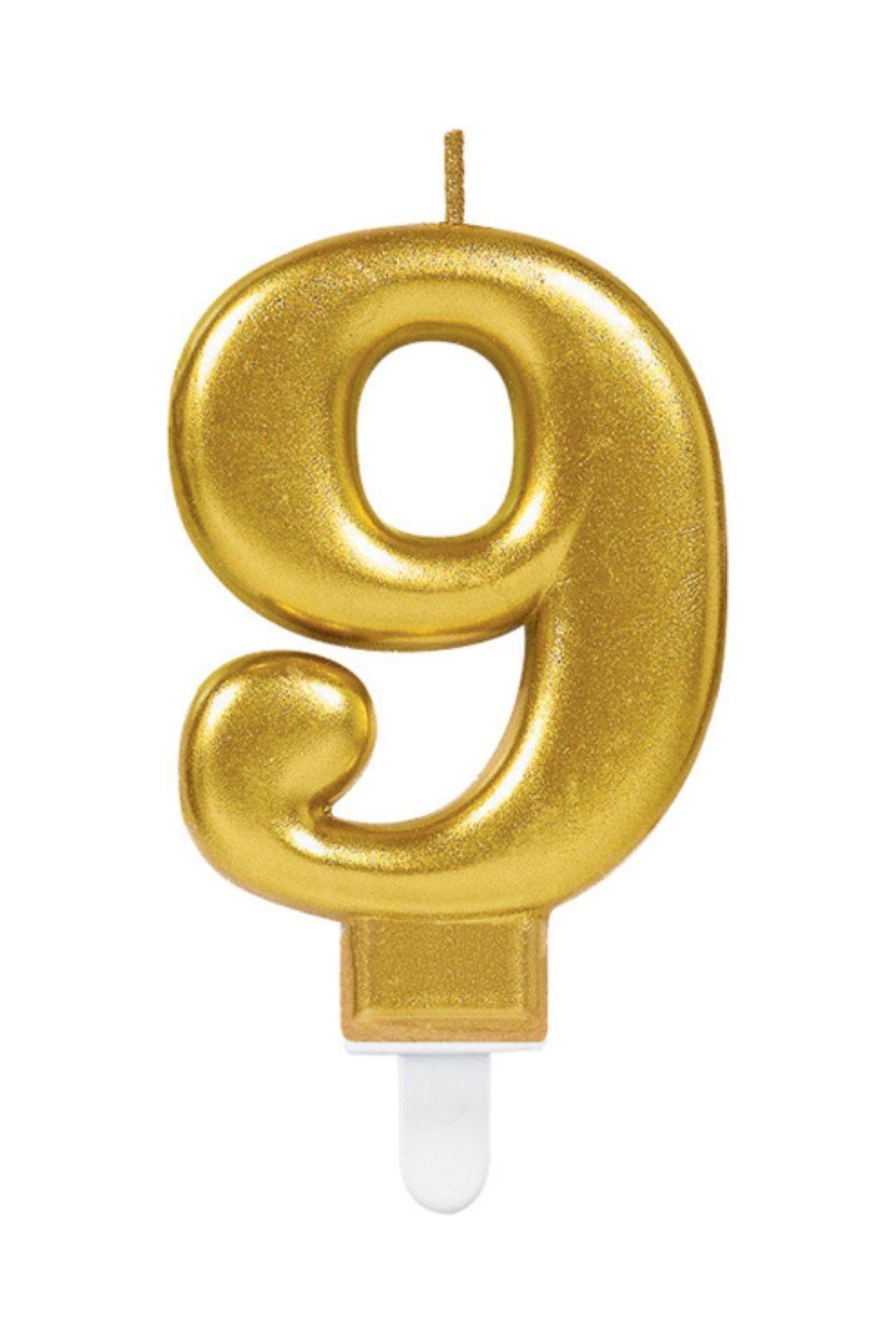 Gold Renkli Rakamlı Doğum Günü Pastası Yaş Mumu – 9 Yaş
