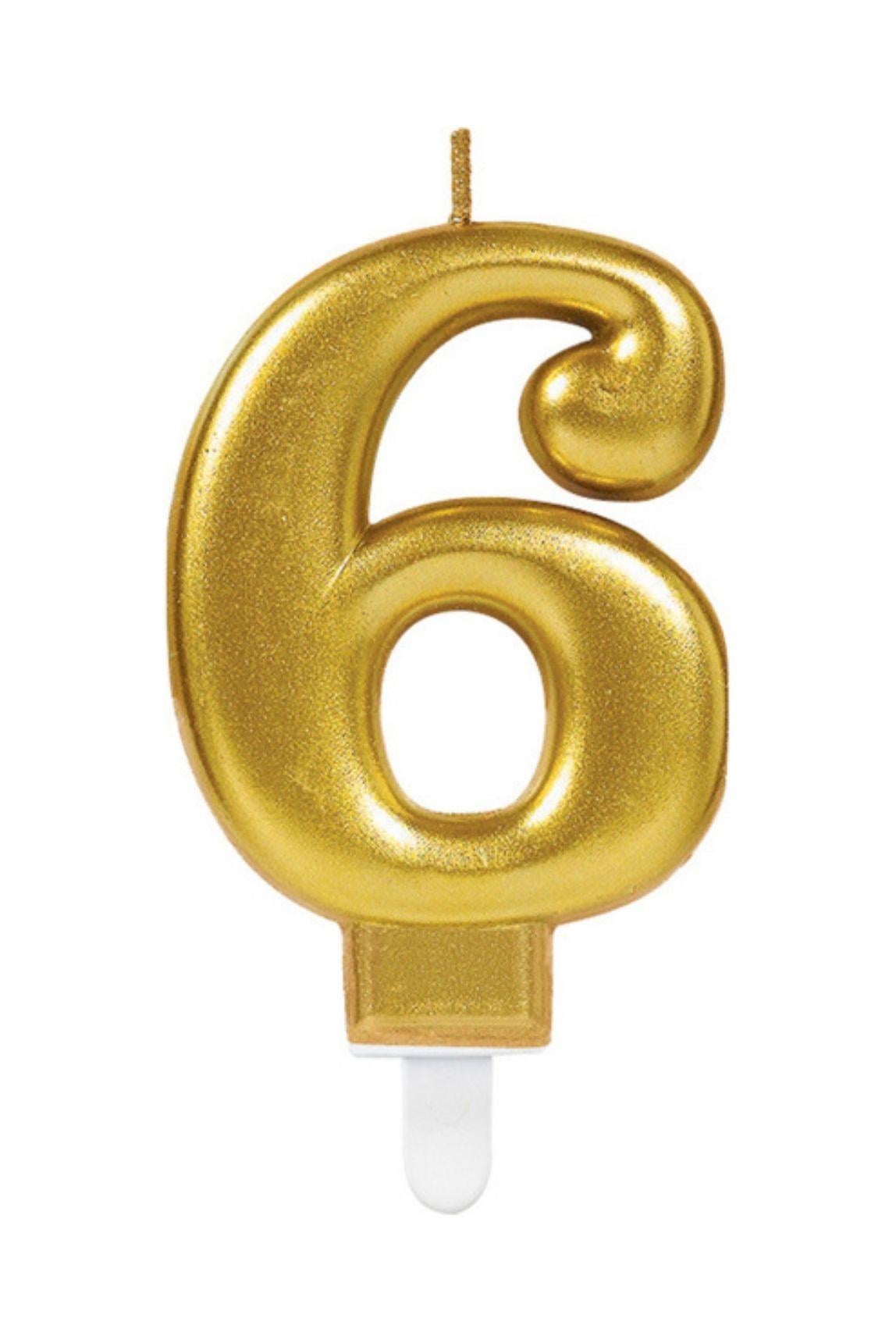 Gold Renkli Rakamlı Doğum Günü Pastası Yaş Mumu – 6 Yaş