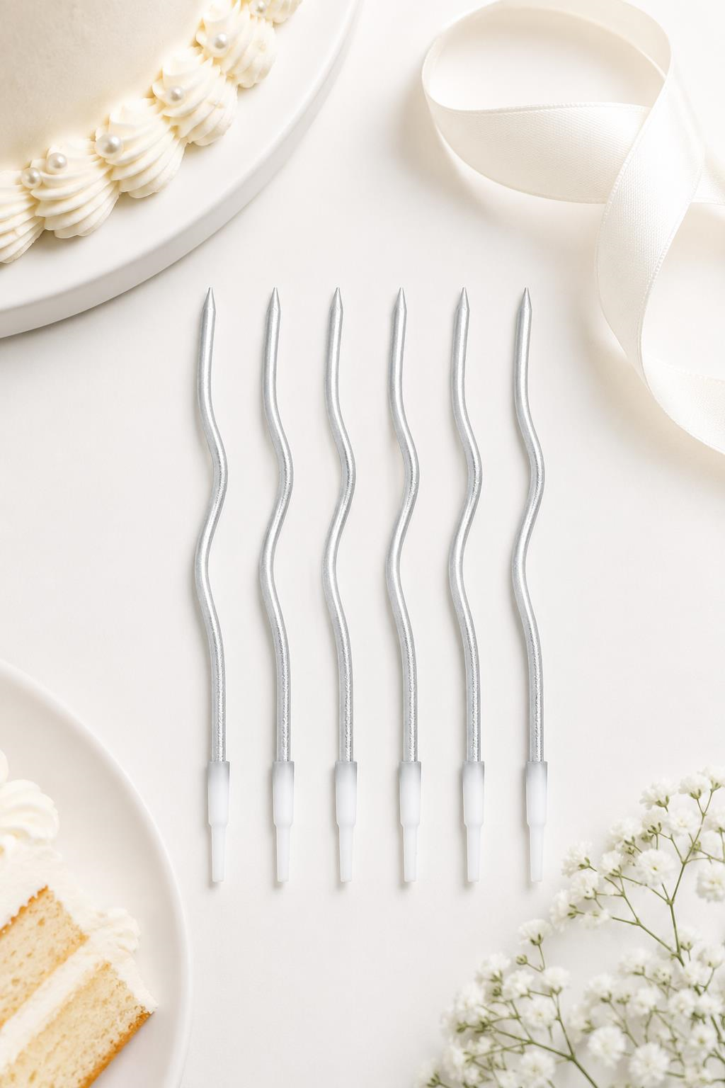 Efe PastacılıkGümüş Zikzak Doğum Günü Pastası Mumu 6’lı Paket 15 Cm