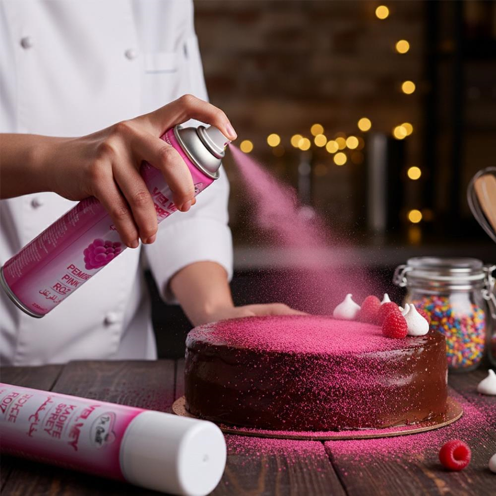 Kadife Sprey Pembe 250 ML – Velvet Efekt Pasta ve Tatlı Kaplama Gıda Boyası