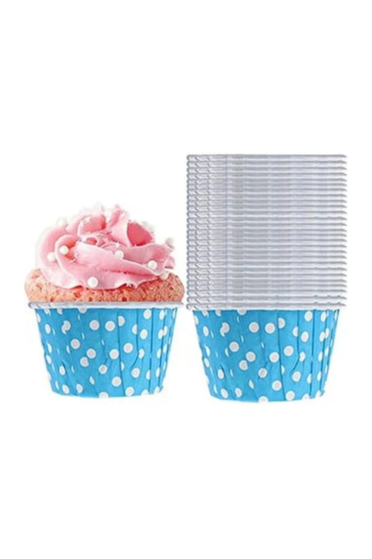 Mavi Puantiyeli Muffin Kağıt Kapsül 25 Adet 50x39 Mm