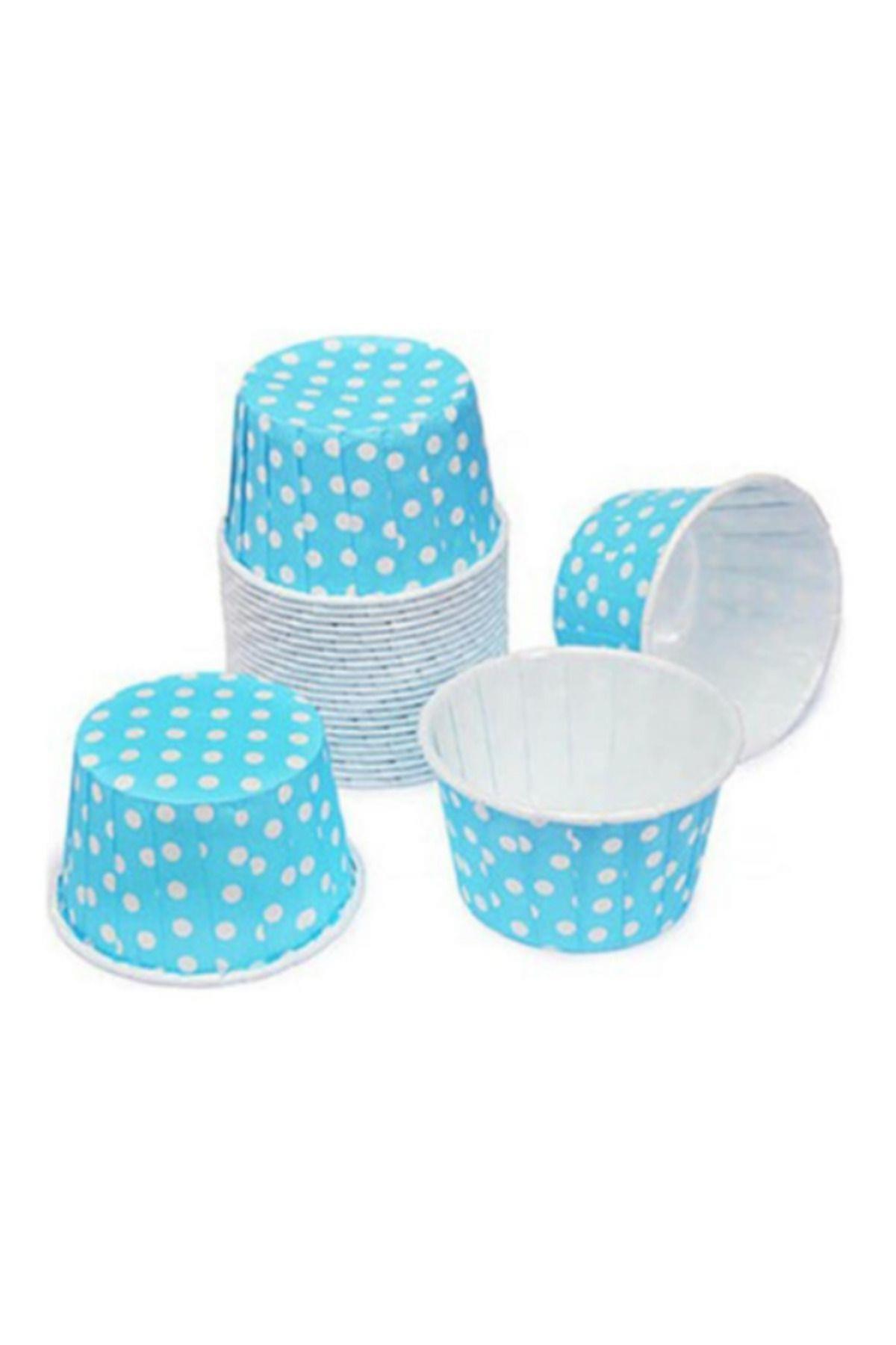 Mavi Puantiyeli Muffin Kağıt Kapsül 25 Adet 50x39 Mm